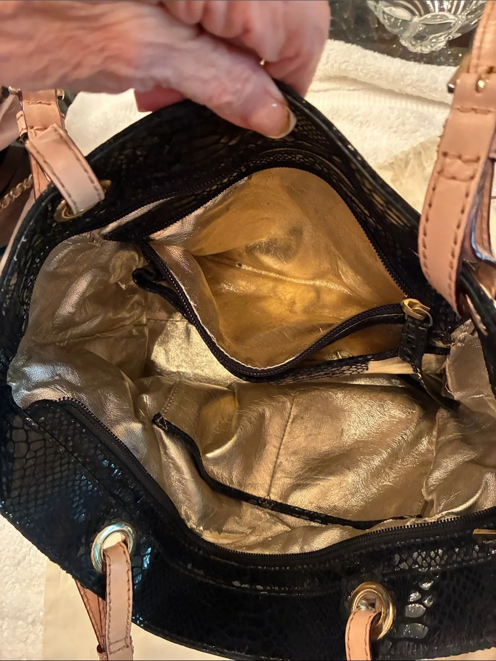 Michael Kors Black Patent Snake-Embossed Tote with Leather Handles